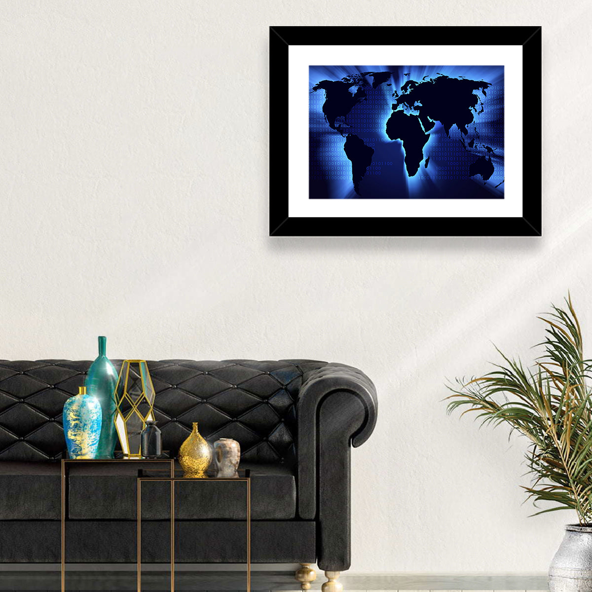 Glowing Digital World Map Wall Art