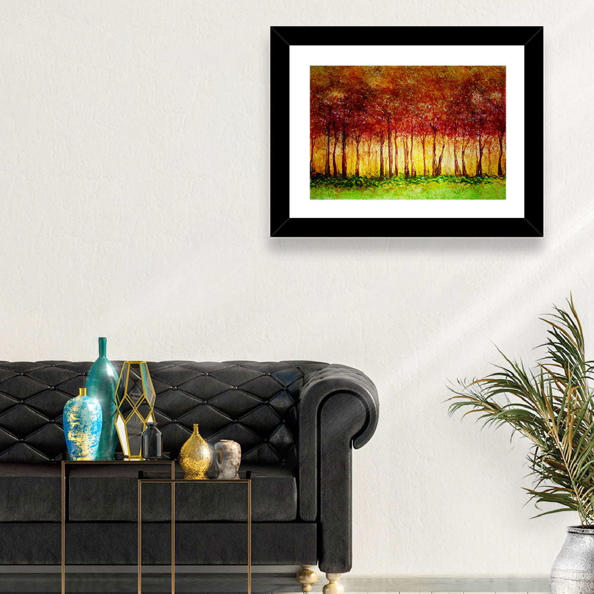 Autumn Tree Row Wall Art in a room, landscape