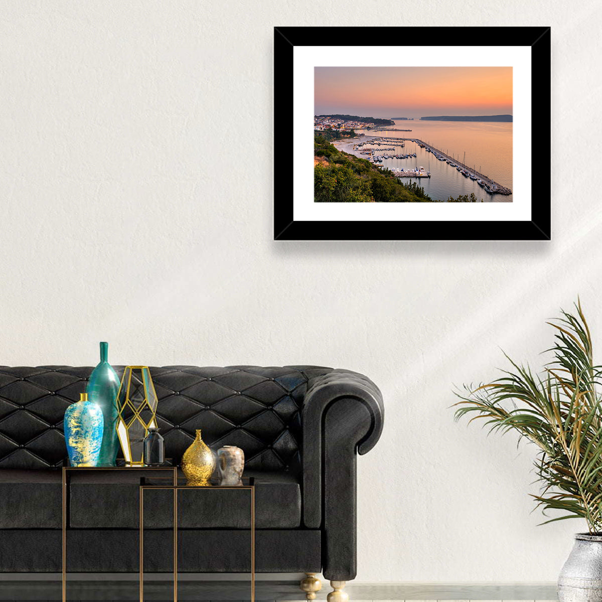 Pylos Harbor Lighthouse Sunset Wall Art