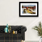 Snowy Stream Through Evergreens Wall Art