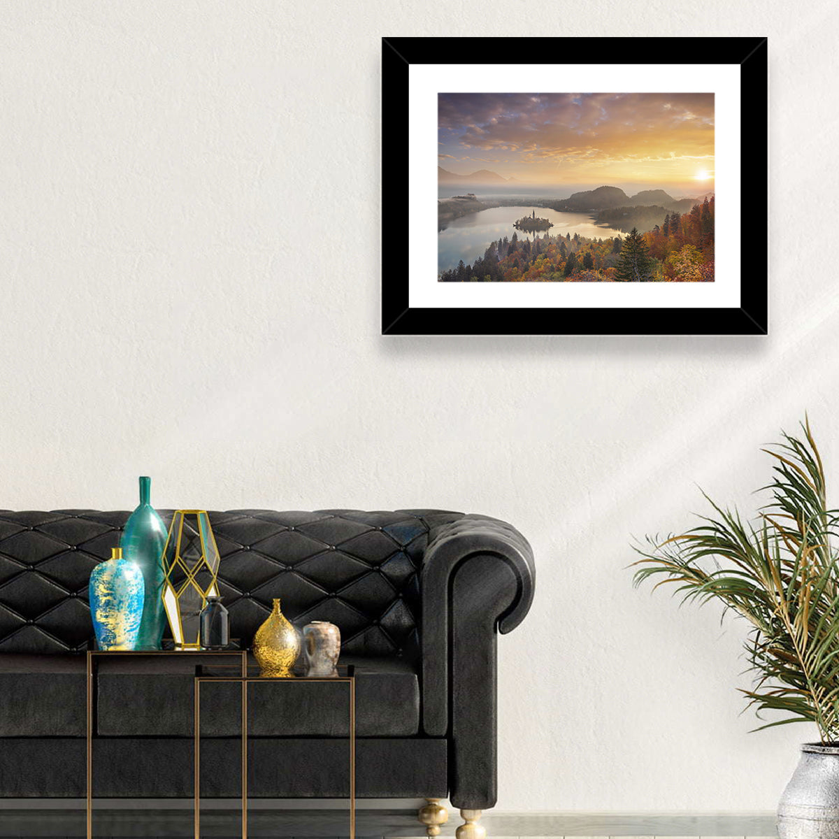 Autumn Morning at Lake Bled Wall Art in a room, landscape