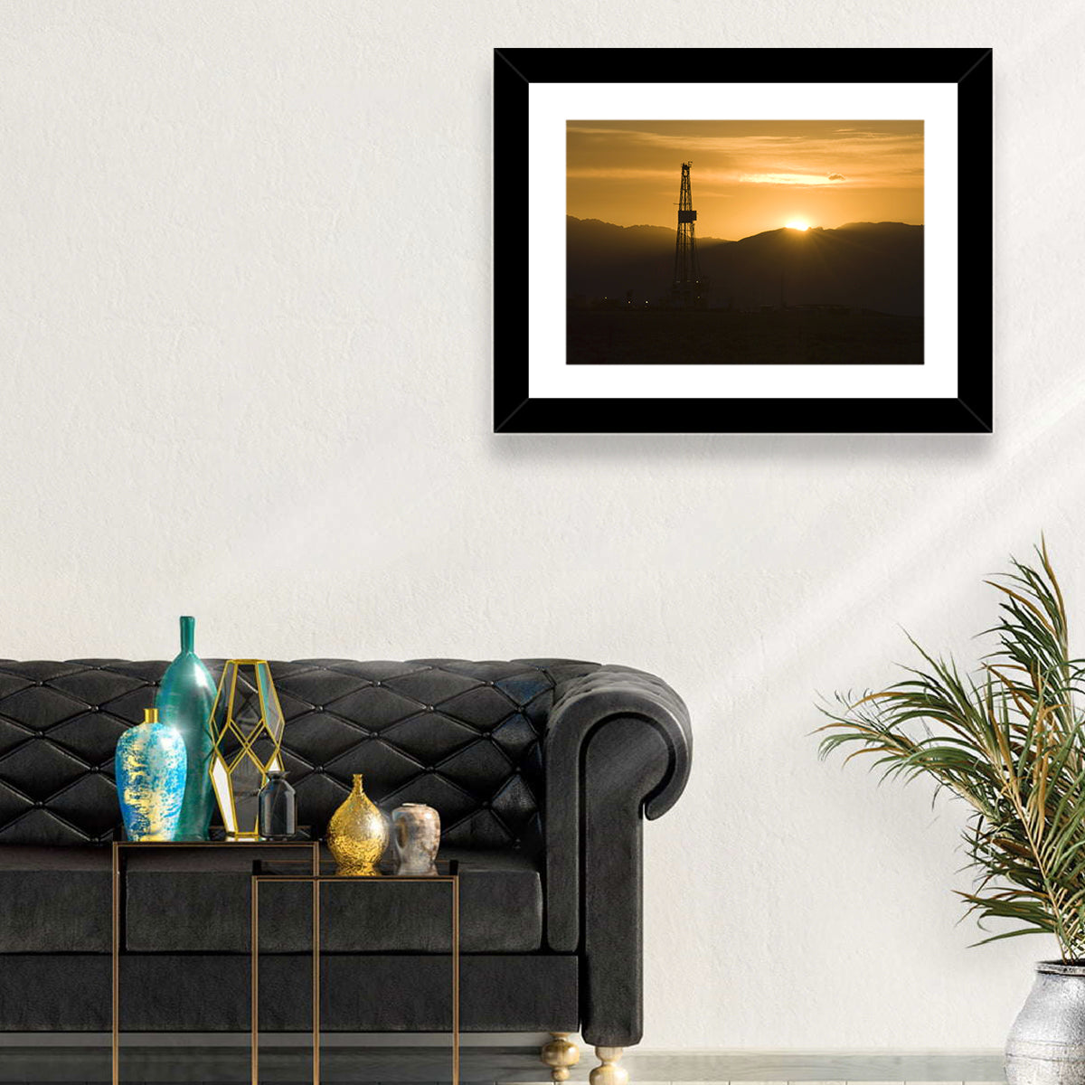 Sunrise Over Drilling Rig Wall Art in a room, landscape
