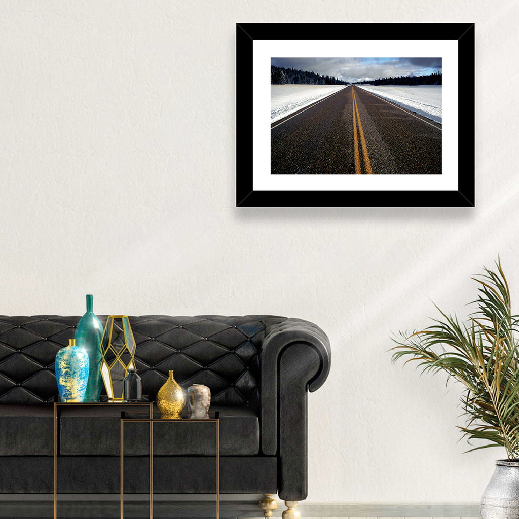 Winter Road Through Pine Forest Wall Art