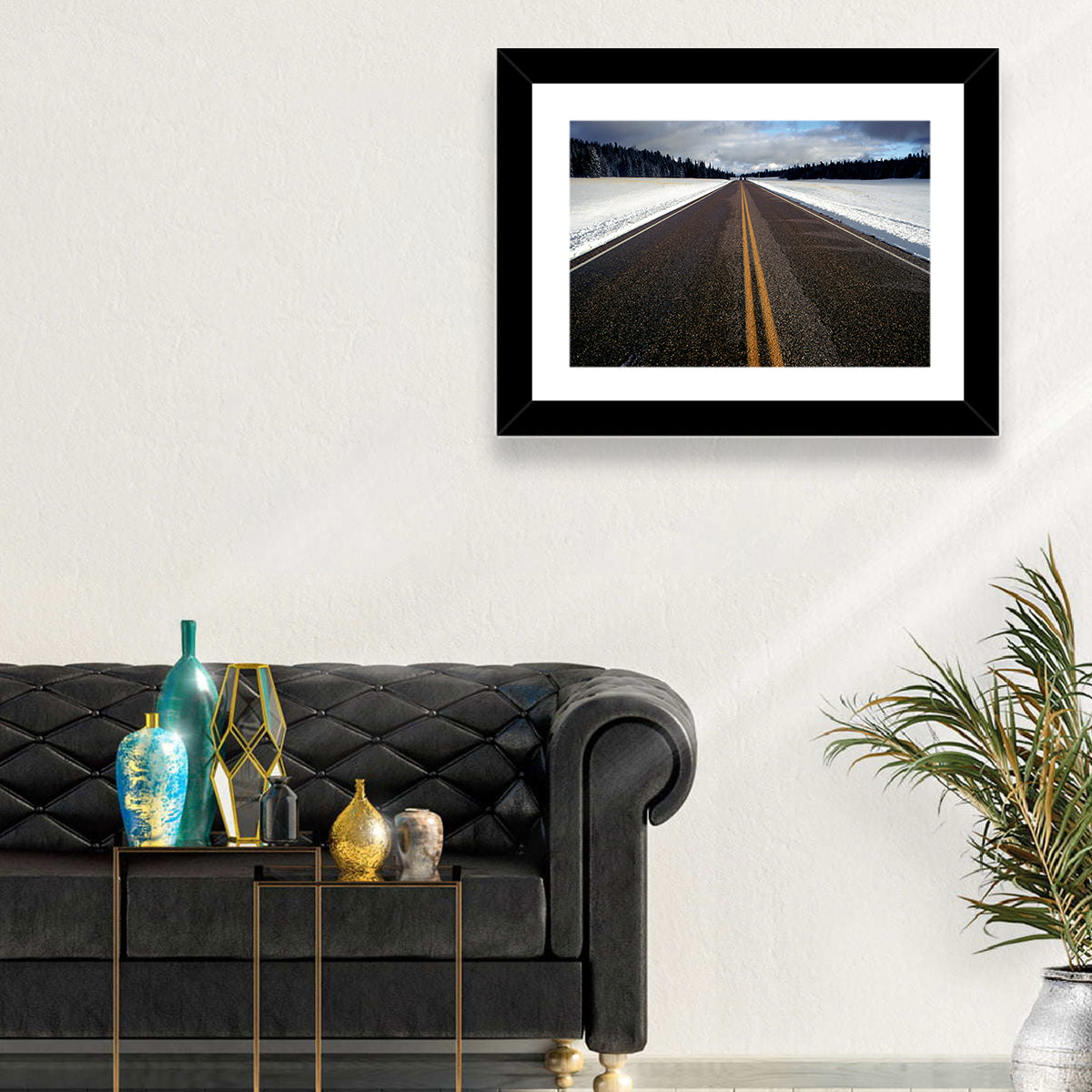 Winter Road Through Pine Forest Wall Art