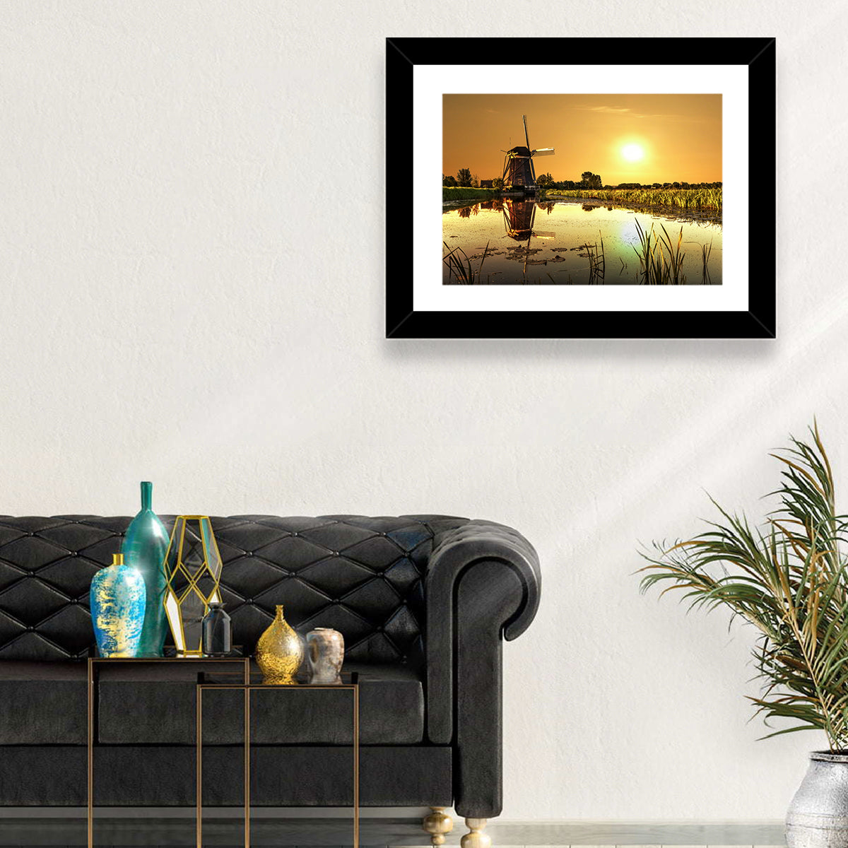 Dutch Windmill at Golden Hour Wall Art in a room, landscape