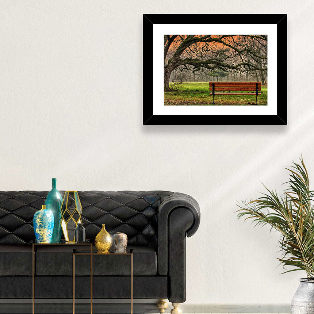 Misty Autumn Park Bench Wall Art