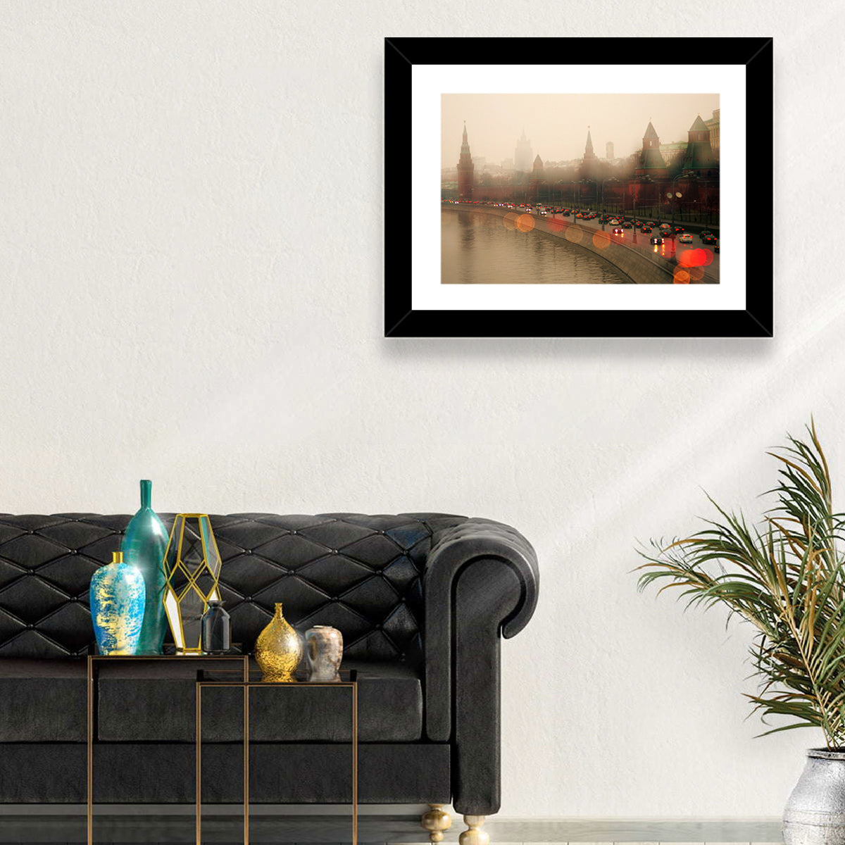 Foggy Moscow Kremlin at Dusk Wall Art in a room, landscape