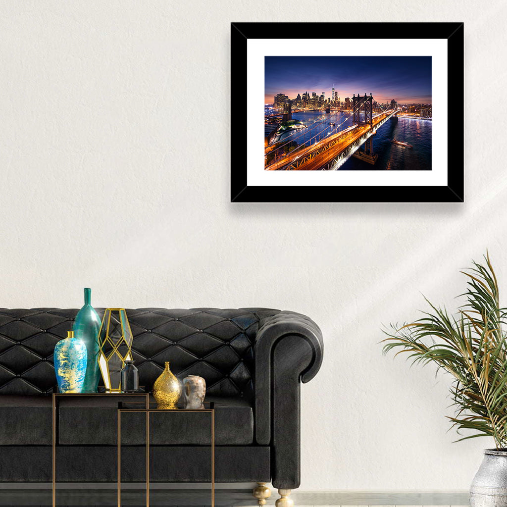 Sunset Over Manhattan Bridges Wall Art