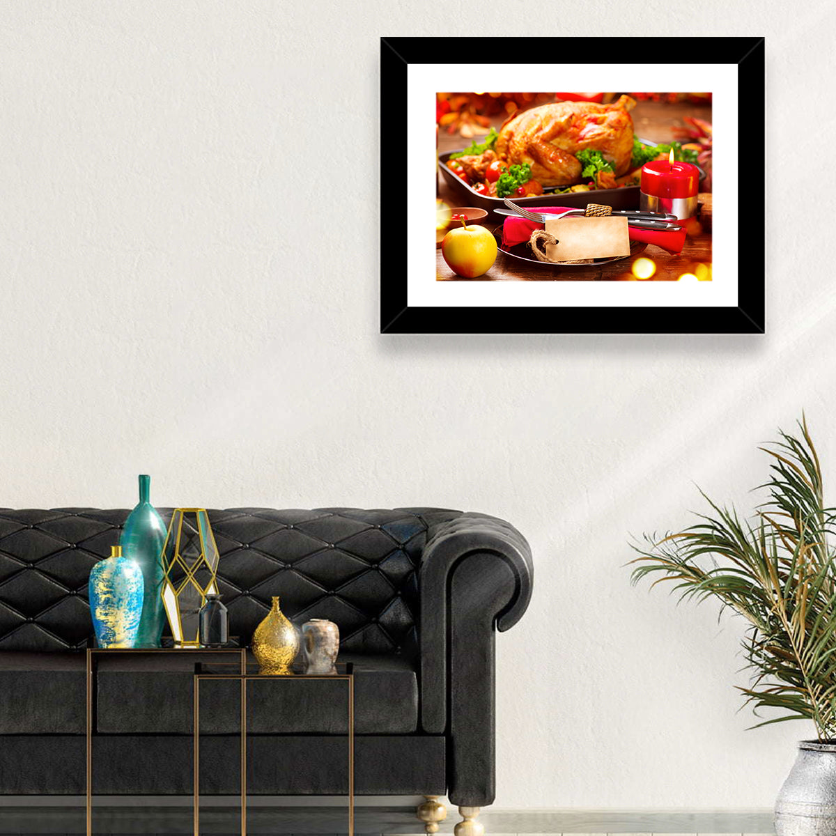 Roasted Turkey Holiday Still Life Wall Art in a room, landscape