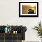 White Rowboat on Golden Sea Wall Art