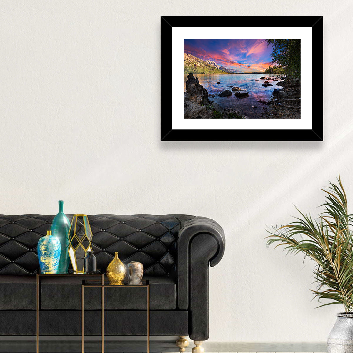 Jenny Lake Sunset Wall Art in a room, landscape