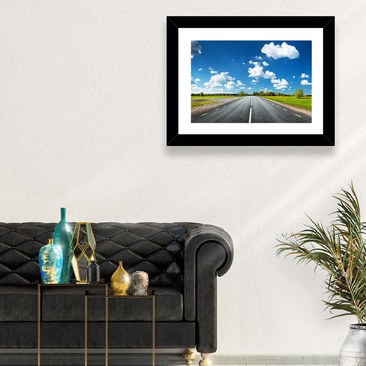 Asphalt Road Through Meadow Wall Art