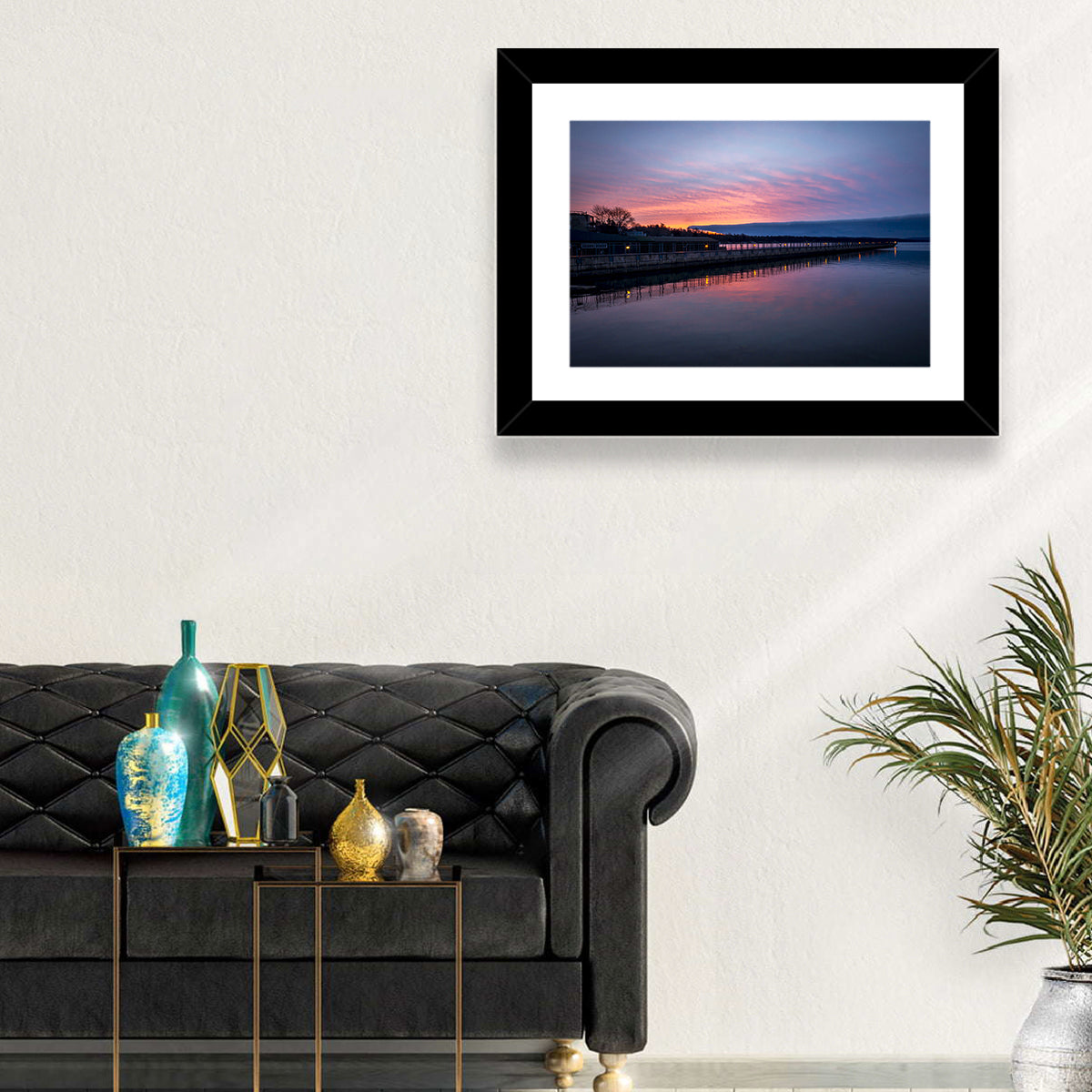 Skaneateles Lake Pier at Dusk Wall Art in a room, landscape