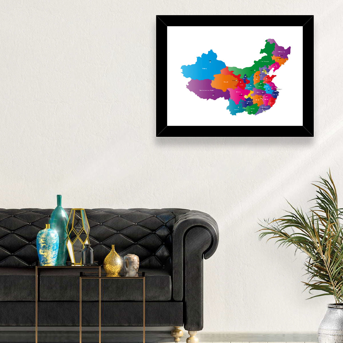 Colorful China Provinces Map Wall Art in a room, landscape