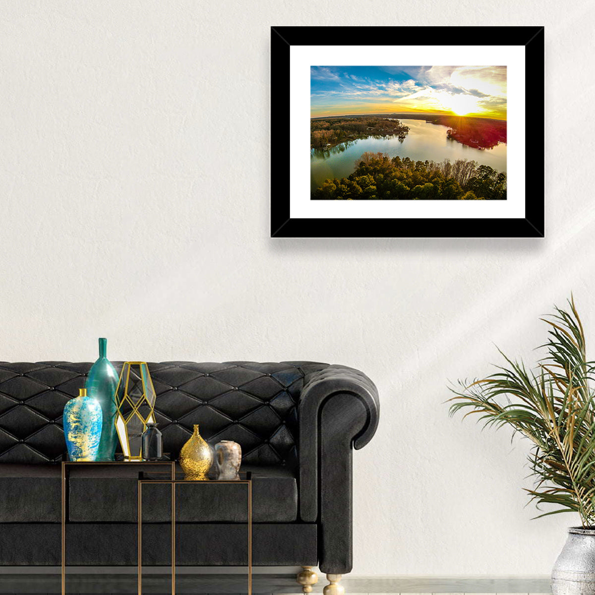 Lake Wylie Golden Sunset Wall Art in a room, landscape