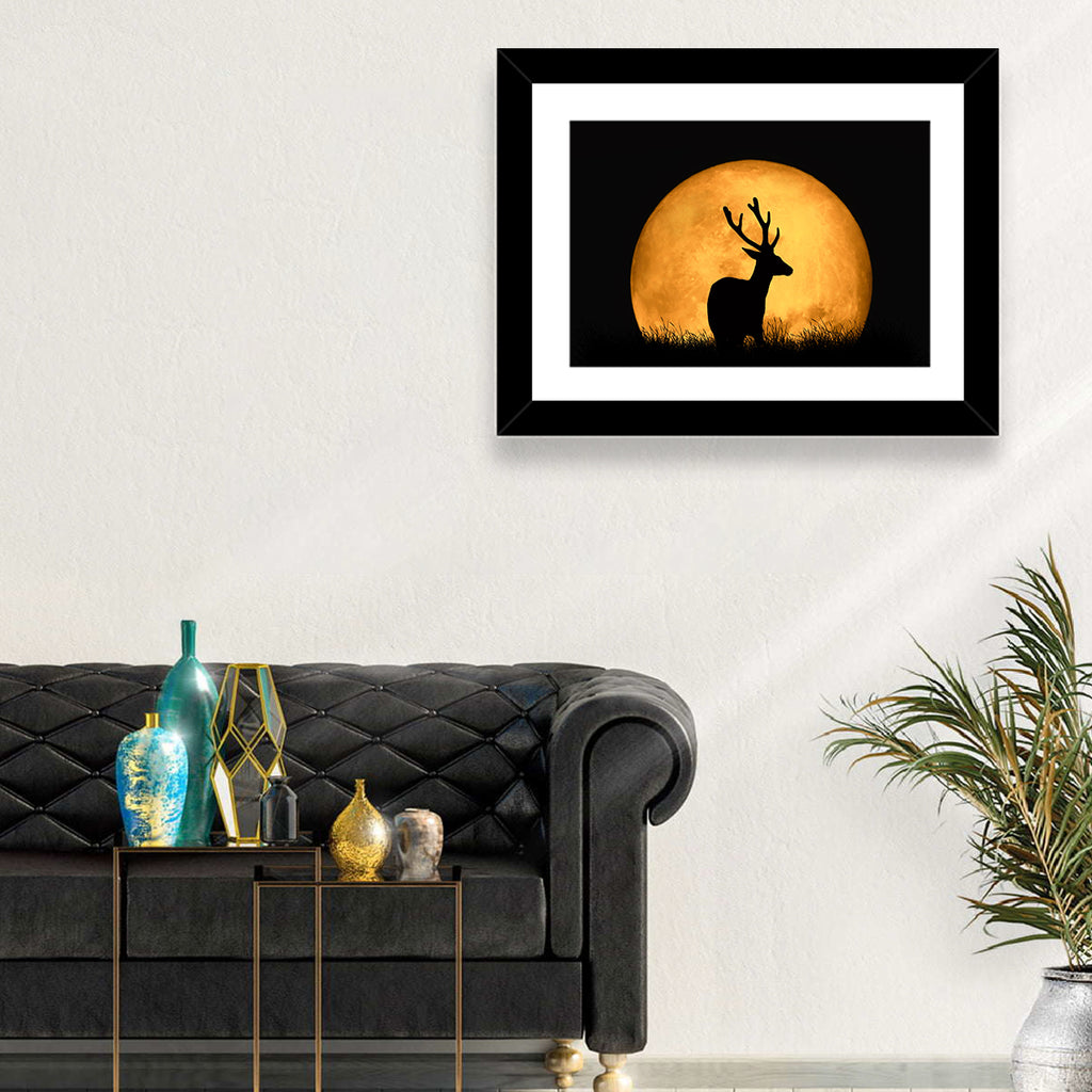 Buck Silhouette Under Red Moon Wall Art