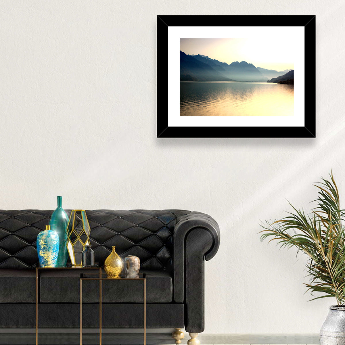 Lake Brienz Sunset Wall Art in a room, landscape