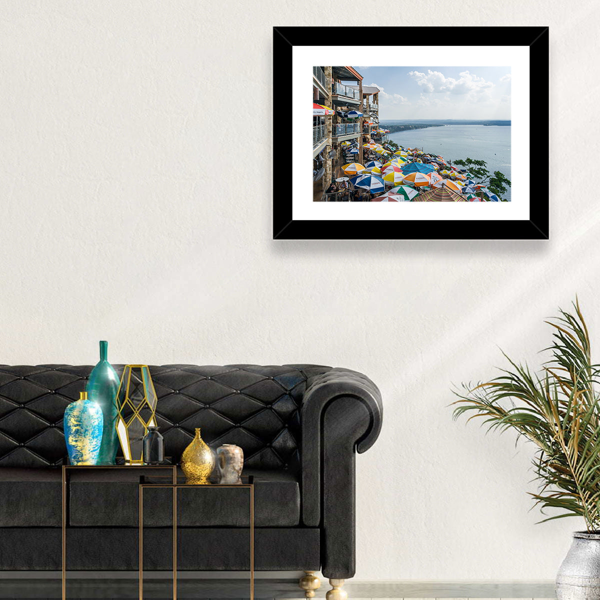Lake Travis Lakeside Terrace Wall Art in a room, landscape