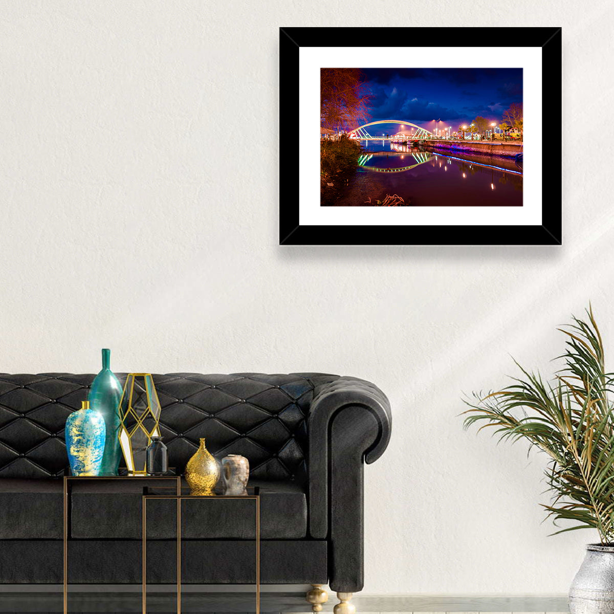 Lovers Bridge Nightscape Wall Art in a room, landscape