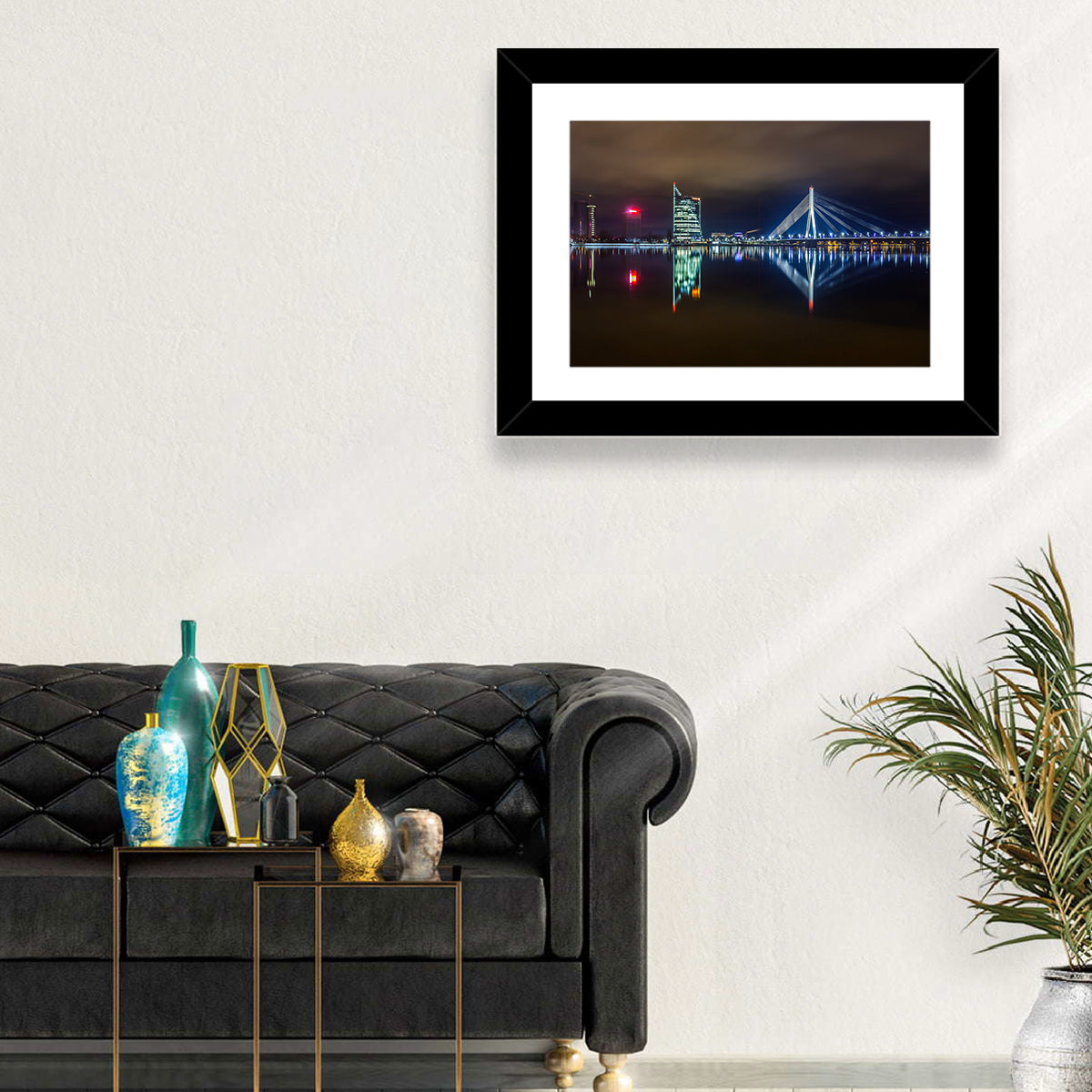 Vanšu Bridge Night Skyline Wall Art in a room, landscape