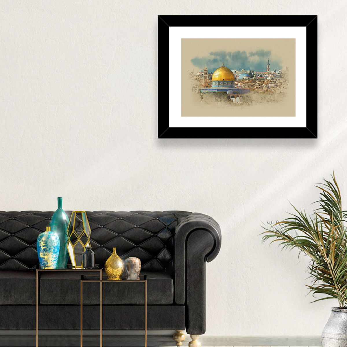 Dome of the Rock Watercolor Study Wall Art in a room, landscape