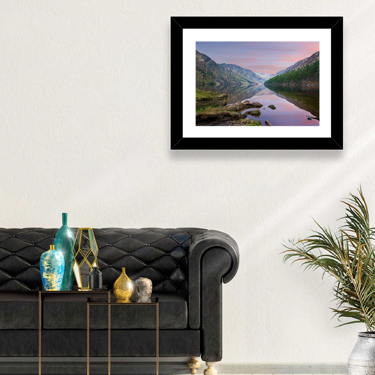 Glendalough Upper Lake at Dusk Wall Art in a room, landscape