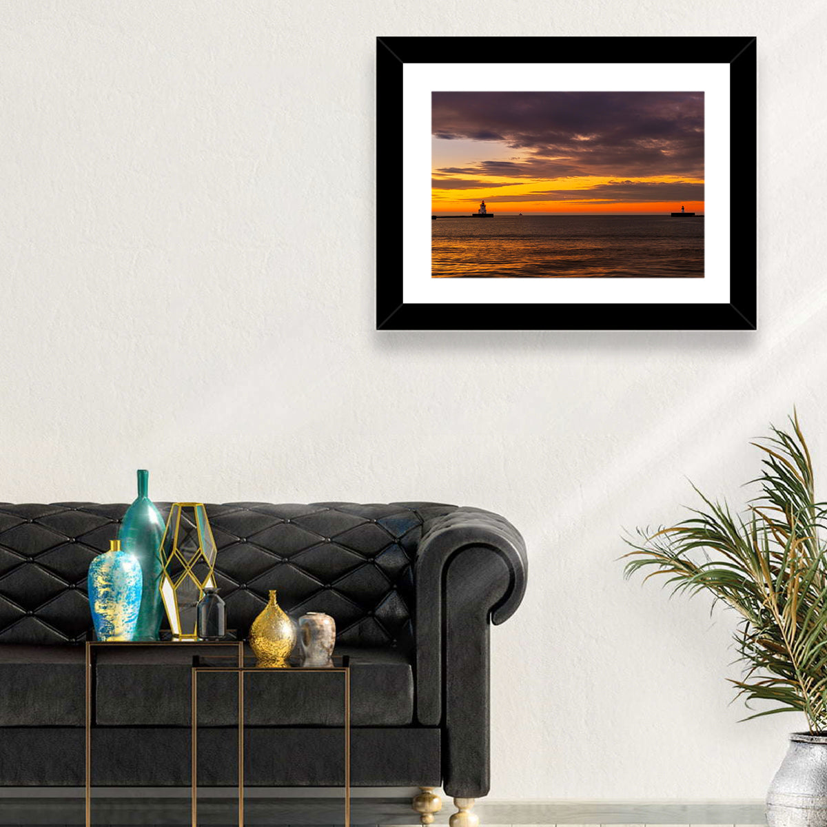 Lake Erie Twin Beacons Wall Art in a room, landscape