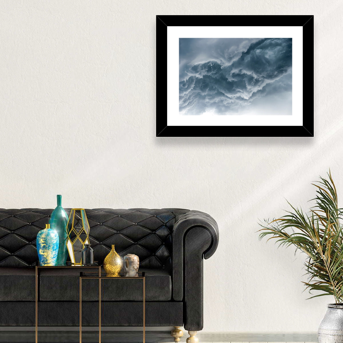 Turbulent Storm Cloud Abstract Wall Art in a room, landscape