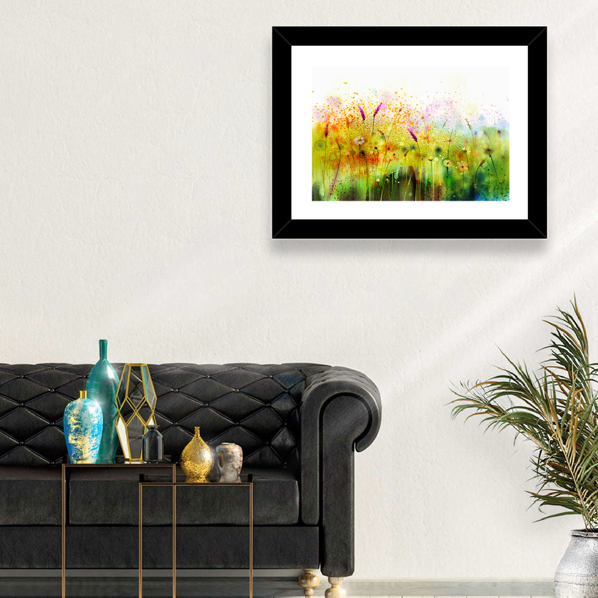 Cosmos Wildflowers Watercolor Wall Art in a room, landscape