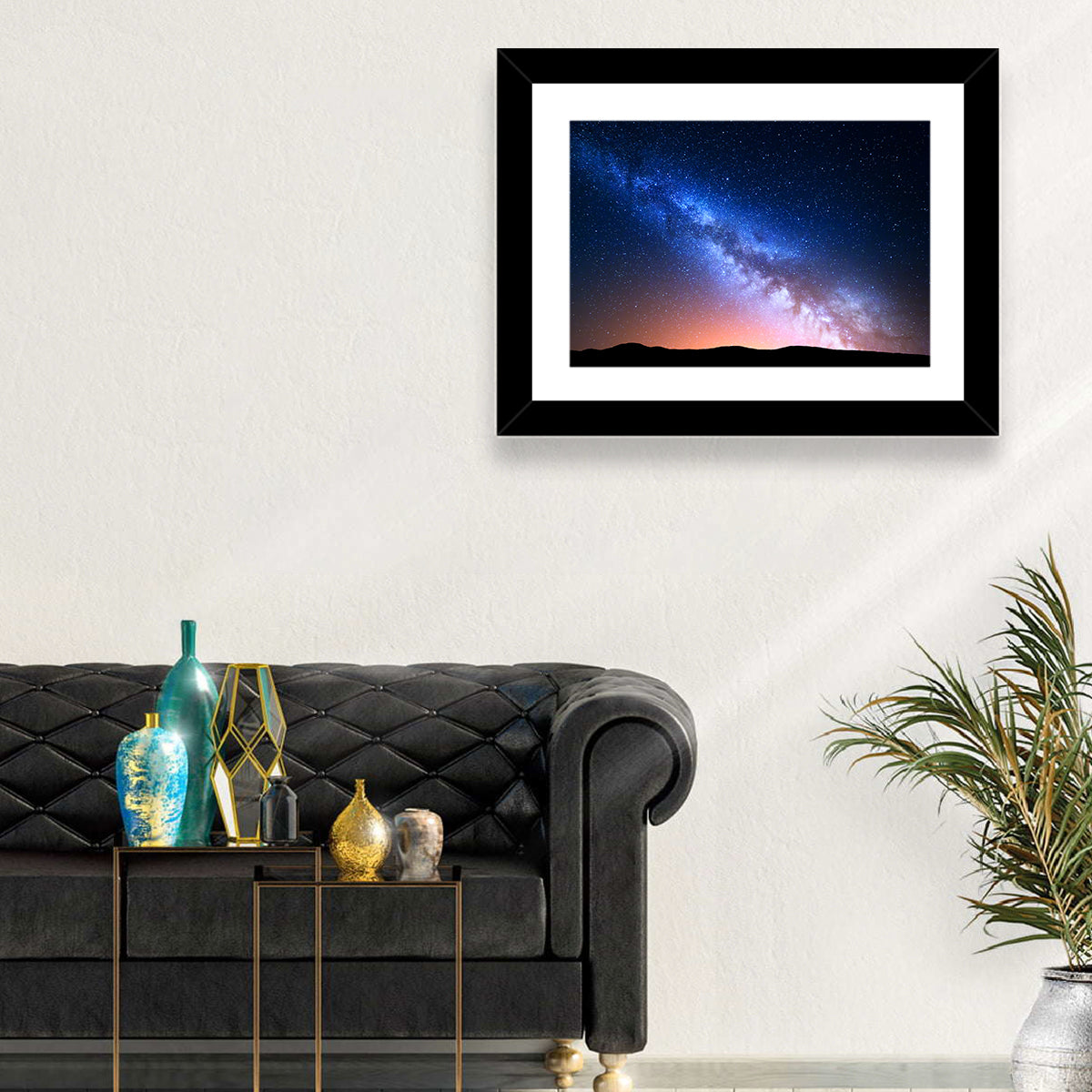 Milky Way Over Silhouetted Hills Wall Art in a room, landscape