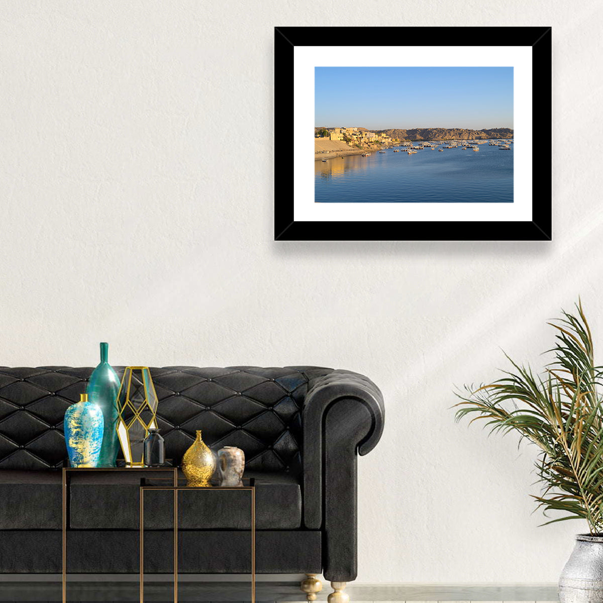 Lake Nasser Harbor View Wall Art in a room, landscape
