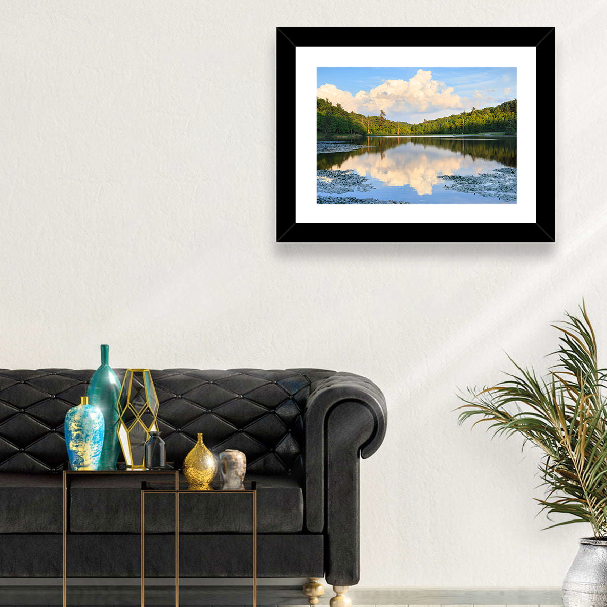 Bass Lake Reflection Wall Art in a room, landscape