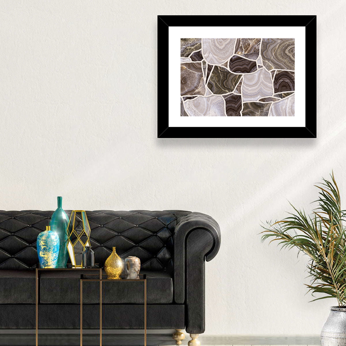 Banded Stone Mosaic Wall Art in a room, landscape