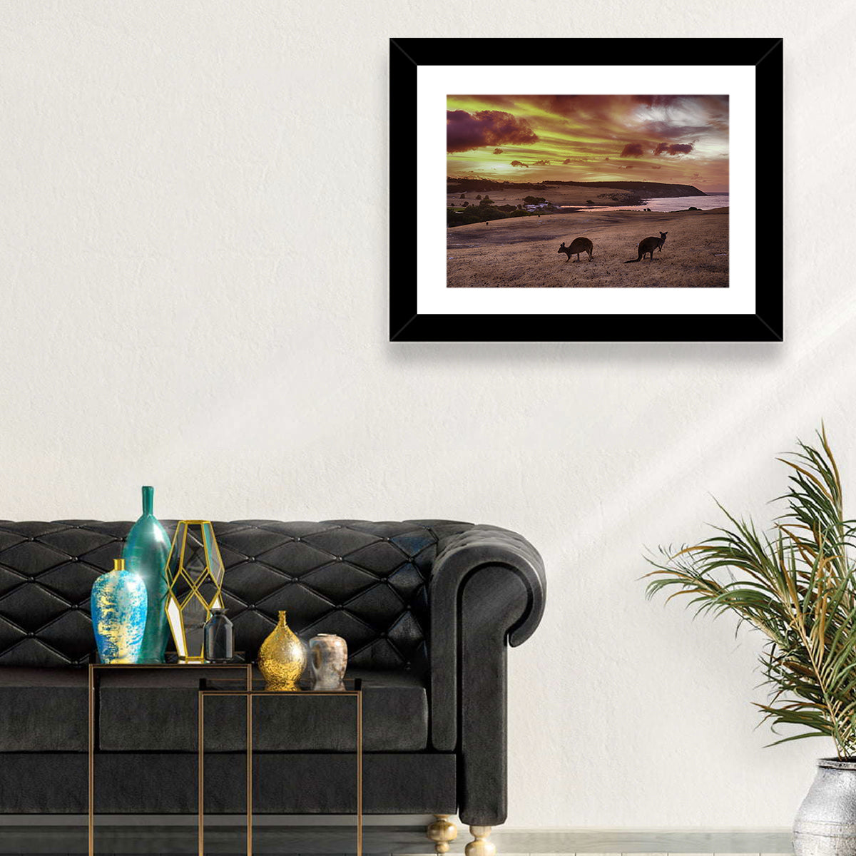 Two Kangaroos at Sunset Coast Wall Art