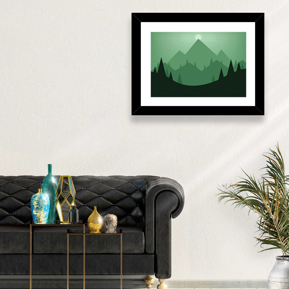 Geometric Mountain Sunset Illustration Wall Art
