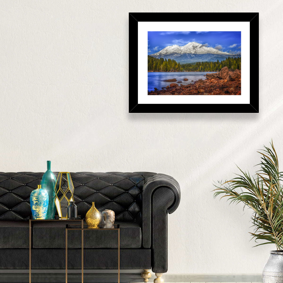 Mount Shasta Over Lake Siskiyou Wall Art in a room, landscape