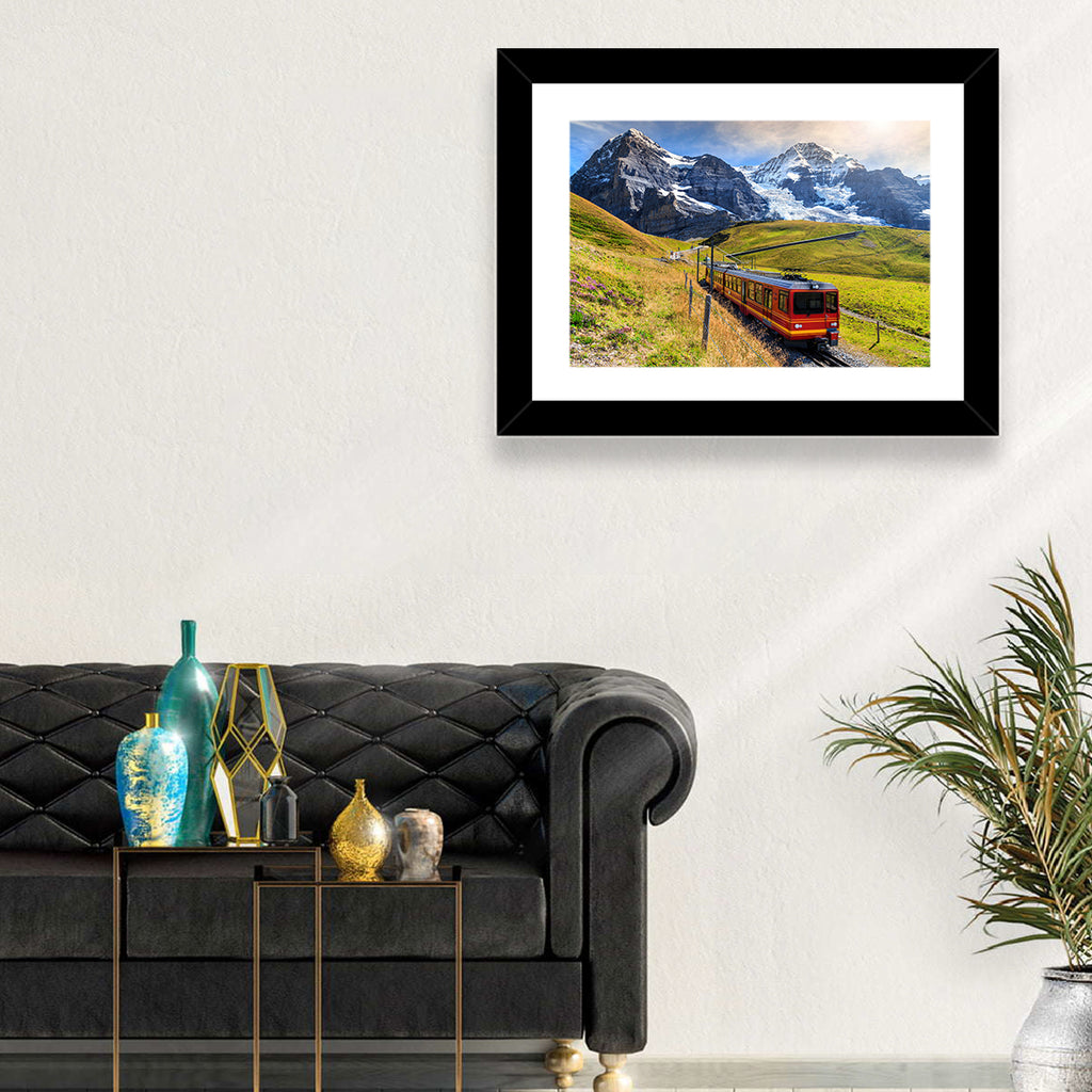 Red Alpine Train at Eiger Wall Art