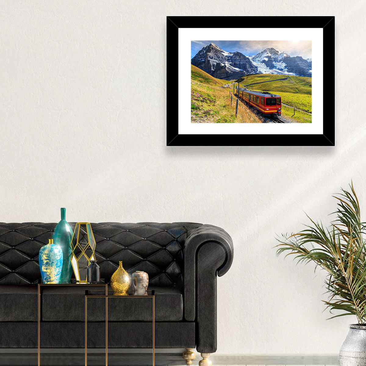 Red Alpine Train at Eiger Wall Art in a room, landscape