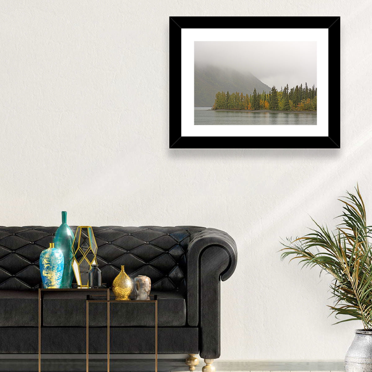 Kathleen Lake Autumn Shoreline Wall Art in a room, landscape