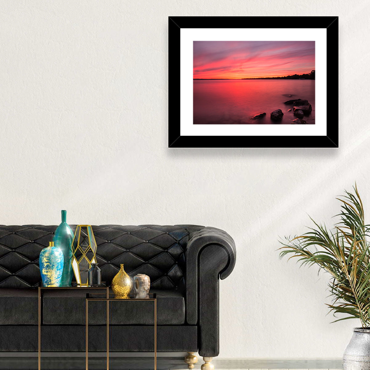 Lake Simcoe Sunset Wall Art in a room, landscape