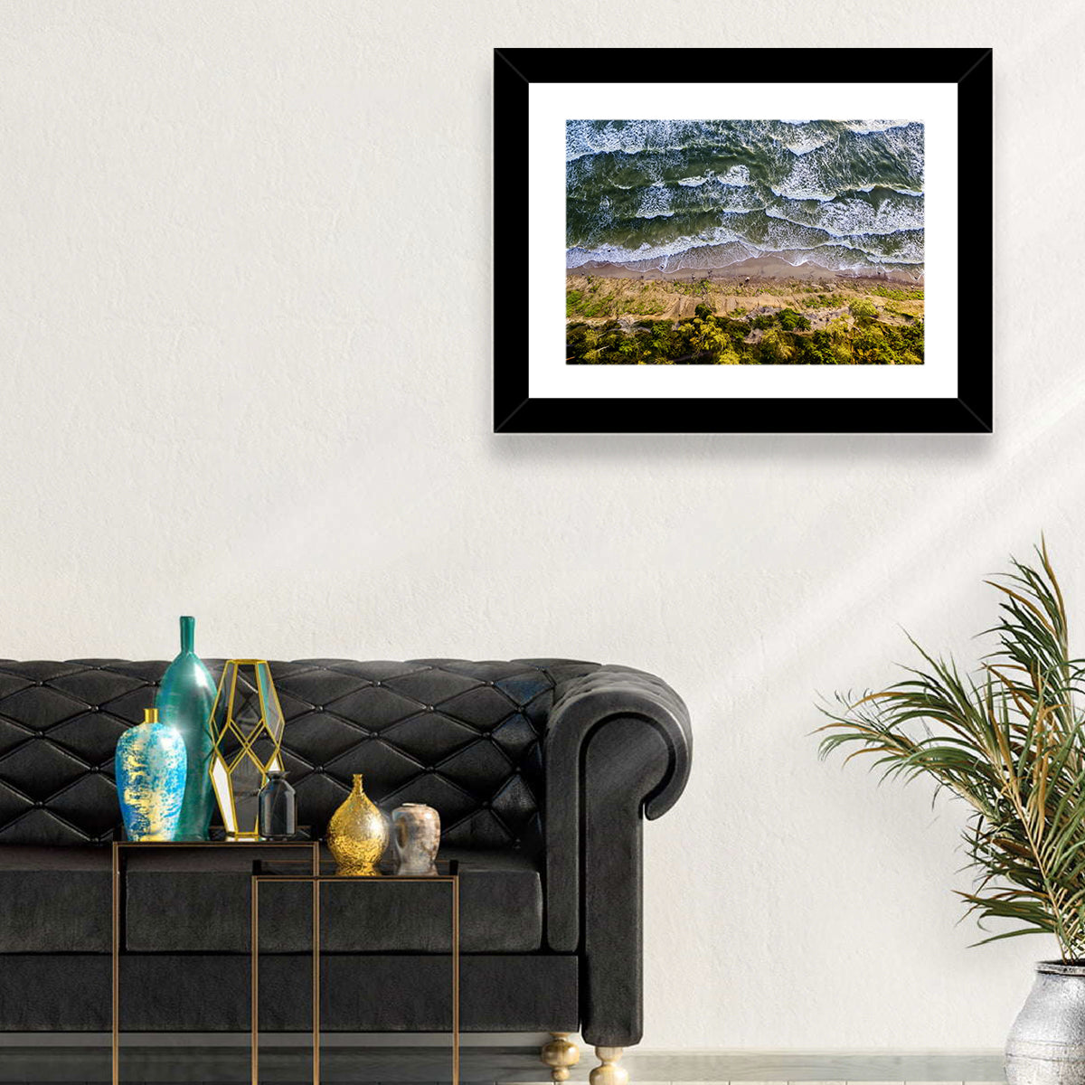 Aerial Waves Over Sandy Cliff Wall Art in a room, landscape