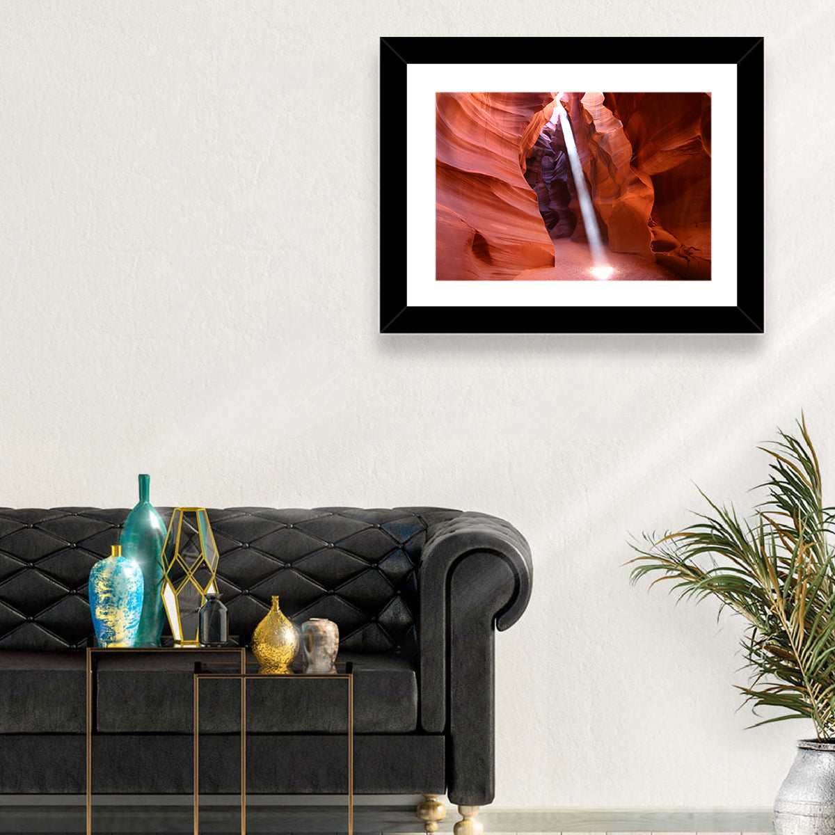 Antelope Canyon Light Beam Wall Art in a room, landscape