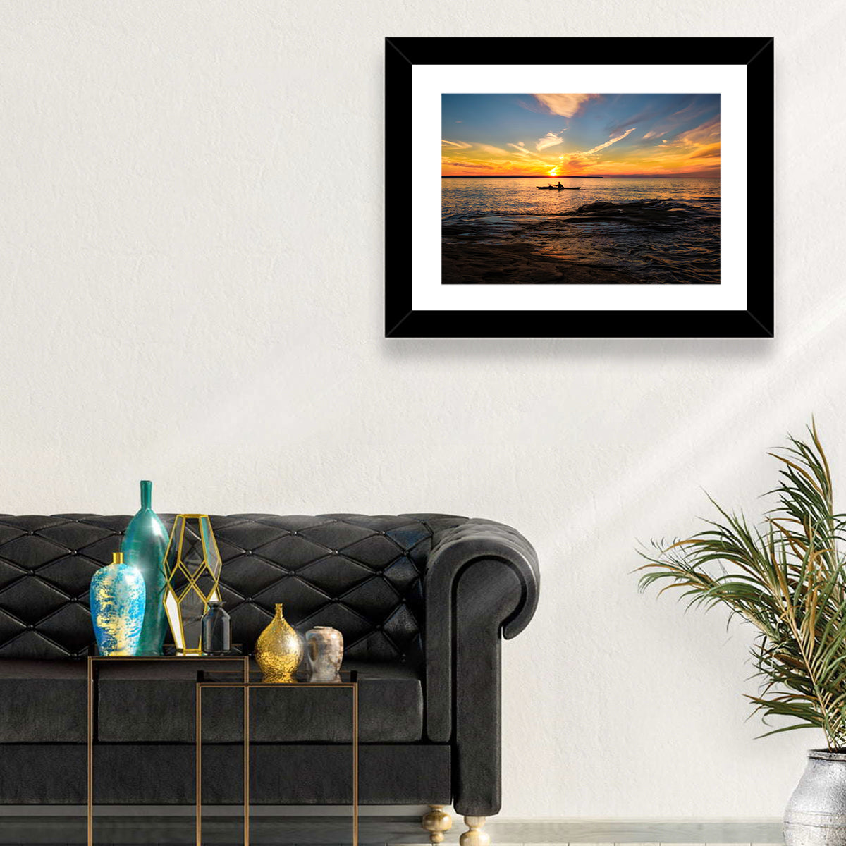 Lake Superior Sunset Wall Art in a room, landscape