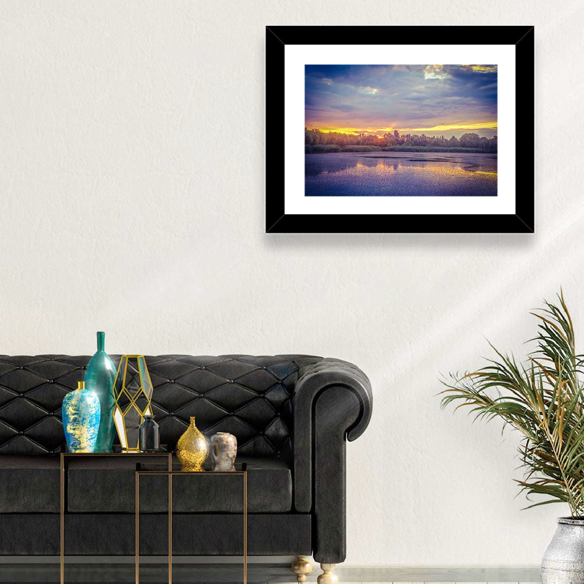 Danube Delta Golden Sunset Wall Art in a room, landscape