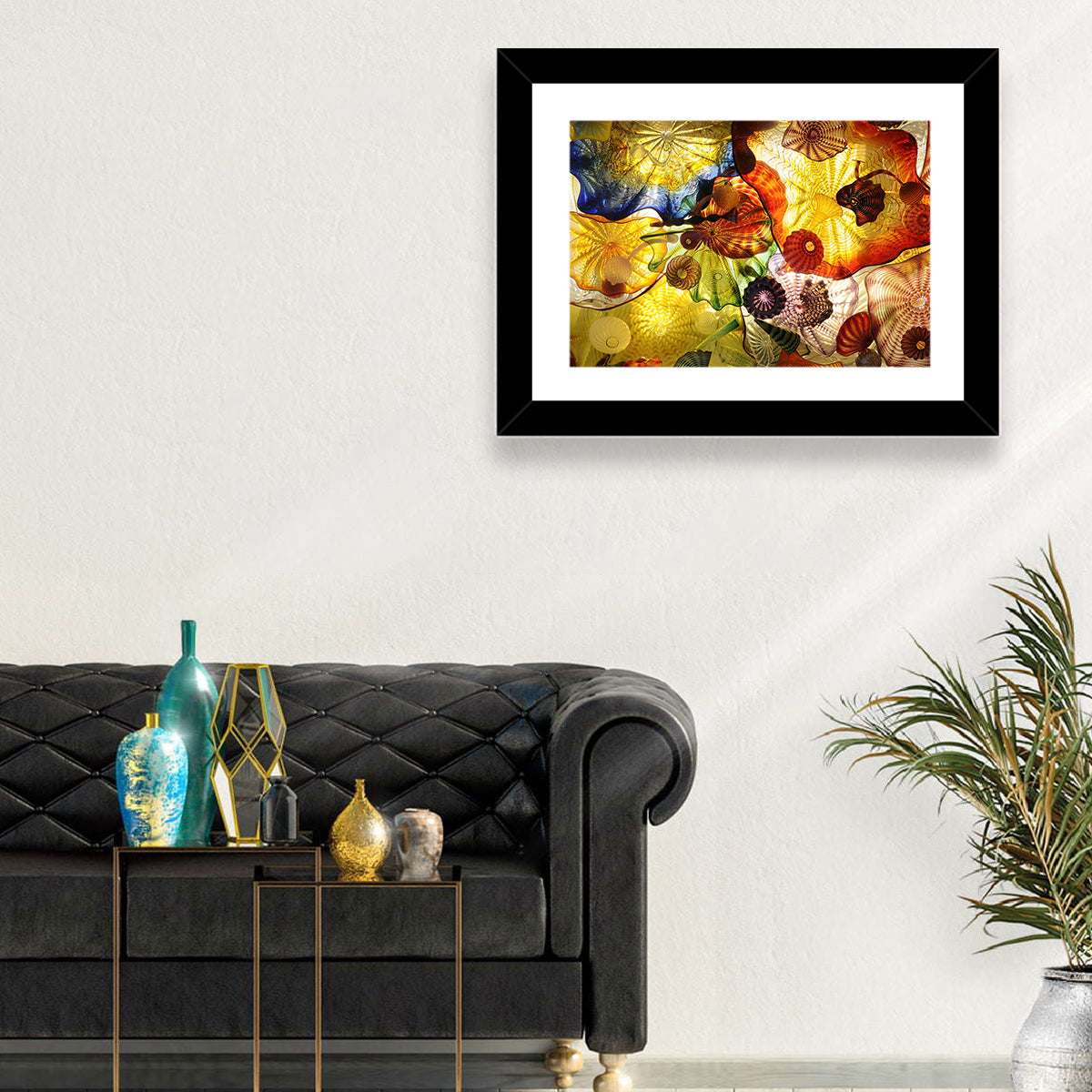 Kaleidoscopic Glass Ceiling Abstract Wall Art in a room, landscape