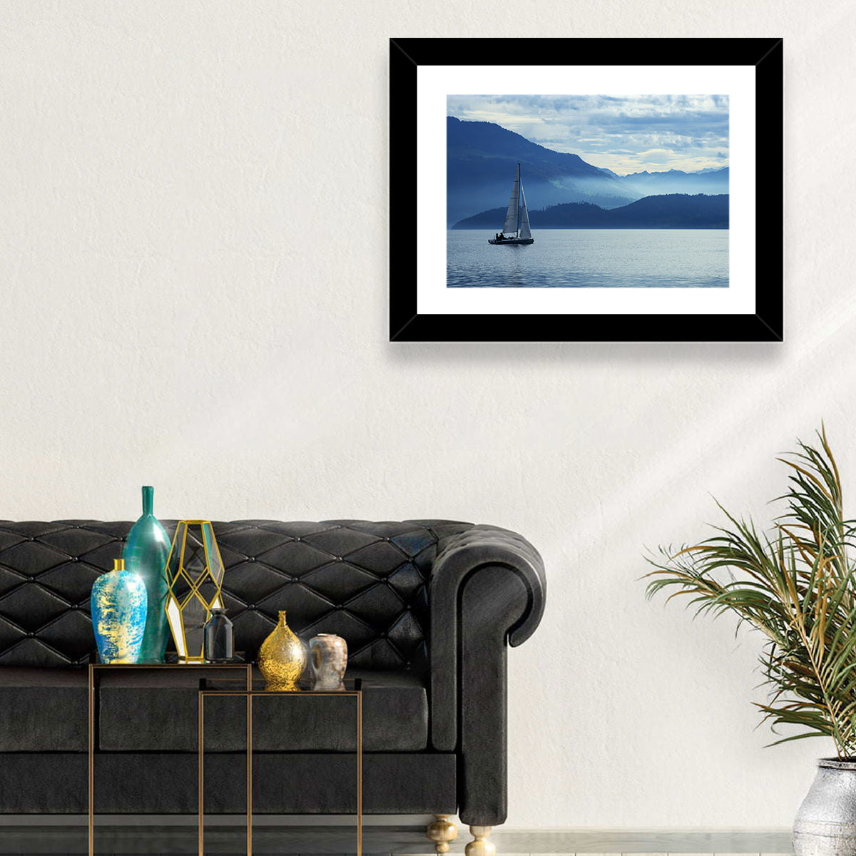 Lake Zug Sailing Wall Art in a room, landscape