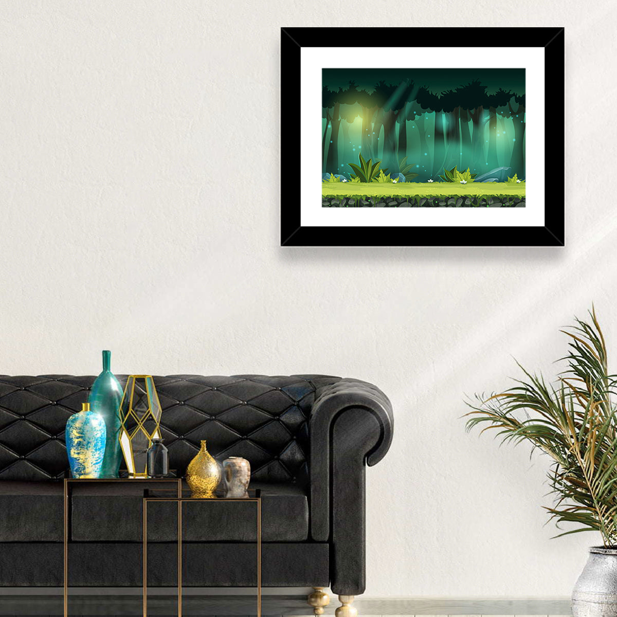 Enchanted Digital Forest Landscape Wall Art in a room, landscape