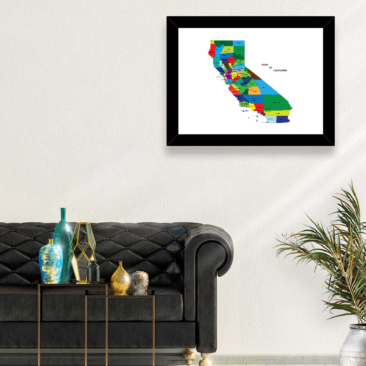 California Map with Colored Counties Wall Art in a room, landscape