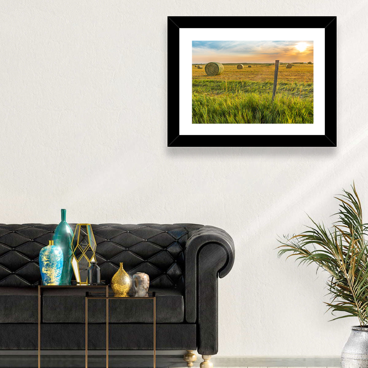 Hay Bales at Sunset Wall Art in a room, landscape