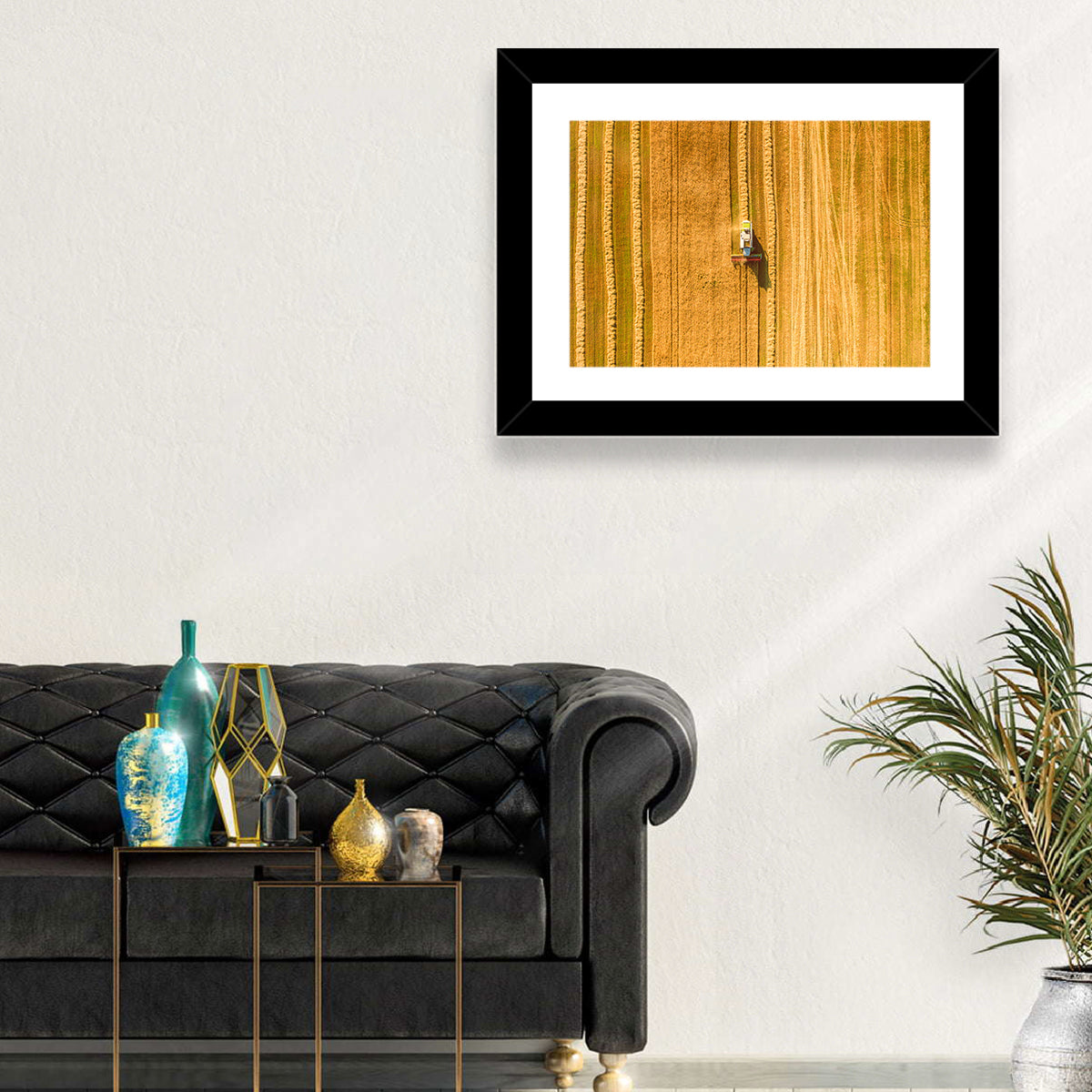 Aerial Wheat Harvest Wall Art in a room, landscape